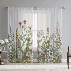 Green Leaves Sheer Curtains 84 Inch Length