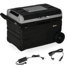 OutSunny 12 V Car Fridge, 2 Zone 37 Quart Portable Compressor Electric Cooler with Wheels, Pull-up Handle, Cutting Board, 12/24 V DC and 110-240 V AC for Outdoor, Driving, Travel