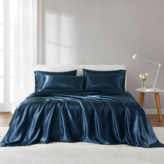 Textiles Madison Park Essentials Essentials Satin Luxury +1 Fitted and 2 Pillowca - Multi Color Bed Sheet Blue
