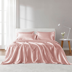 Textiles Madison Park Essentials Essentials Satin Luxury Twin +1 Fitted and 2 Pillowca - Multi Color Bed Sheet Pink