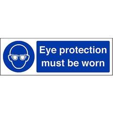 Blue Workplace Signs VSafety VSafety Eye Protection Must Be Worn PPE Sign - Landscape - 300 mm x 100 mm - Self Adhesive Vinyl