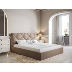 Beige Lits Pascal Morabito Bett mit Bettkasten 160 x 200 cm - Samt Beige + Matratze