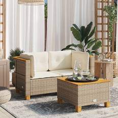 Beige Loungeset vidaXL Trädgårdssoffa hörnsektion med dynor 2 st beige konstrotting Loungeset