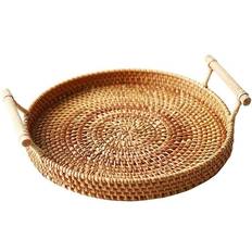 Brushed Serving Platters & Trays Rattan Round Basket Serving Tray 24cm