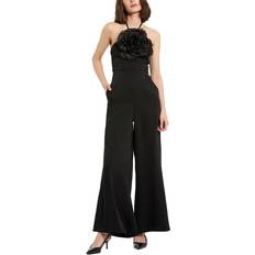 Mac Duggal Jumpsuits & Overalls Mac Duggal Flower Embellished Crepe Halter Neck Jumpsuit Black