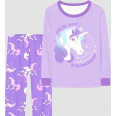 Purple Pyjamases Children's Clothing Shein Tween Girl Snug Fit Purple Unicorn Print Long Sleeve Top And Pants Pajama Set