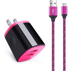 Micro usb charger block, fast charging cord android phone cables 6ft compatible Pink