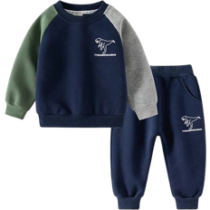 Shein Boys' Dinosaur Printed Long Sleeve Sweatshirt And Pants Set Toddler