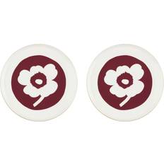 Marimekko Oiva Unikko Ø25 cm 2-pack White-Dark Cherry-Brown Dinner Plate