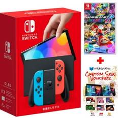 Switch OLED Neon Red/Blue Edition + Mario Kart 8 Deluxe Game + Mightyskins Voucher JP Edition