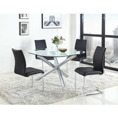 Leatrice With Glass Top Table And 4 Cantilever Chairs Dining Set