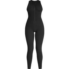 Polyamide Jumpsuits & Overalls PrettyLittleThing Structured Contour Rib Racer Jumpsuit - Black