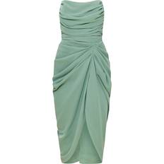 PrettyLittleThing Chiffon Corset Bandeau Draped Midi Dress - Sage Green