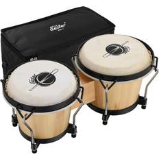 Bongo Drums 6” and 7” Wood Percussion Instrument Bongos for Kids Adults Beginners Natural Finish, EBO-1