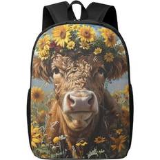 School Bags Buewutiry Key Maxway, 17 School Backpack for Girls Boys Cute Cow Sunflower Crown A Lightweight Travel Laptop Backpack for Men Women College Back Pack Kids Backpack for School with Adjustable Padded Straps