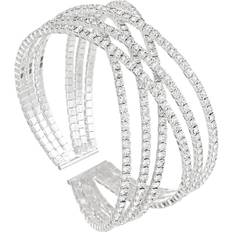 Ecesha Jewelry Rows Cross Cuff Bangle Bracelet - Silver/Transparent