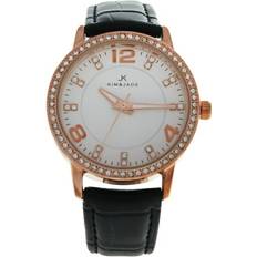 Swarkovski Wrist Watches W-WAT-1368 Rose Gold & Black Leather for 2031L-GPBLW