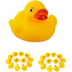 Relaxdays rubber ducks, 25-piece set, squeaky ducks for kids, bath toys, mini rubber duck, yellow