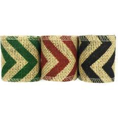 Red Gift Wrap Ribbons Wrapables Green, Red, Black 6 Yards Total Vintage Natural Burlap Chevron Ribbon (3 Rolls)