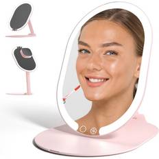 Fancii LED Rechargeable Portable Makeup Mirror with 3 Color Light Settings & 10x Magnetic Magnifying Mirror Slim, Foldable Travel Vanity Mirror, 1500 mAh