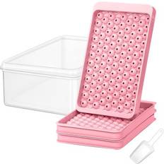 Ice Cube Trays Wirlsweal Set with Lid 3 Layers 104 Grids Pink Ice Cube Tray