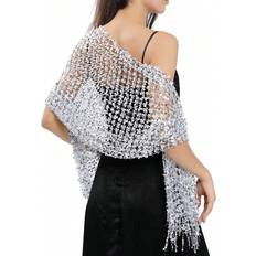 Shein Women Scarfs Shein pc Sequin Tassel Shawl Wrap For Women White Lace Embroidery Evening Party Scarf