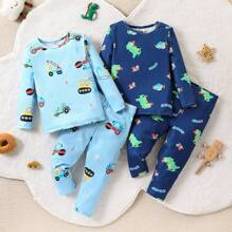 Long Sleeves Pyjamases Shein 4pcs Baby Boy Snug Fit Cartoon Dinosaur Print Long Sleeve Pajamas Set & Long Sleeve Car Print Pajamas Set