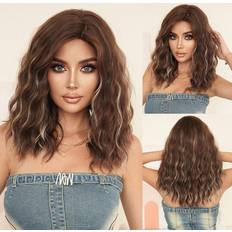 Blonde Wigs Shein Medium Length Wavy Brown Side Bangs Mixed Blonde Highlight Hairpieces