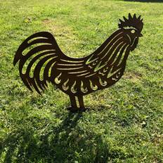 RW Norfolk Rooster Garden Decoration Lawn Ornament - Rusted - Brown