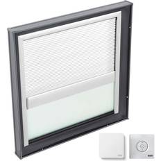 Roof Windows Velux FCM 2222 2005CS00 22-1/2 x 22-1/2 Inch Tempered LowE3 Fixed Curb Mount Skylight with White Room Darkening Solar Shade Aluminum Roof Window