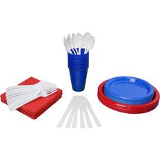 Party Supplies Exquisite 350 Piece Combo American Flag Themed Red White and Blue Disposable Party Plastic Plates and Cutlery Set Includes 50 Dinner Plates 50 Dessert Plates 50 Cups 50 Napkins 50 Forks 50 Spoons & 50