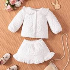 Children's Clothing Shein Baby Girls' Cute Peter Pan Collar Thickened Jacquard Sweater & Pants Set, Autumn/Winter