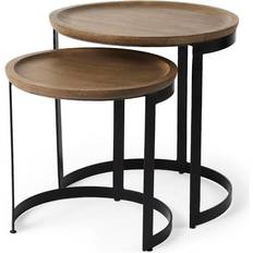 Mercana Aisley Light Brown With Black Metal Base Round Side Tables 19.3L x 19.3W x 19.0H Nesting Table