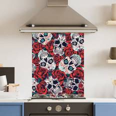 Red Splash Guards Choose Your Print Choose Your Print Toughened Glass Kitchen Splashback 60 x 75 cm Red Skulls Splash Guard