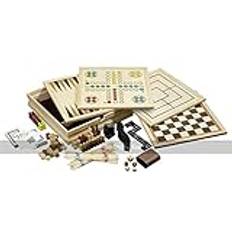 Philos Wooden Game Compendium 30cm 8 in 1 Board Game Chess, Backgammon, Draughts, Nine Mens Morris, Ludo, Dominoes, Playing cards and Mikado Games for kids and adults