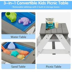 Kids Outdoor Furnitures Children Garden Conversation Sets Kid Wooden Picnic Table with Patio Umbrella - Grey (4 pcs)