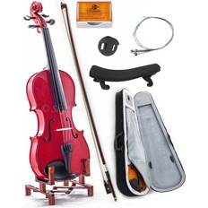 Red Violins Sky 4/4 Full Size SKYVN201 Solid Maple Wood Red Violin with Lightweight Case, Brazilwood Bow, Shoulder Rest, String, Rosin and Mute