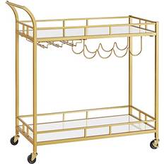 Gold Trolley Tables Vasagle ULRC090A03 Bar Cart with 2 Mirrored Shelves Trolley Table 15x33.9"