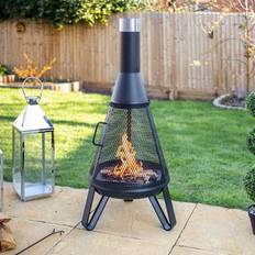 B&Q Fire Pits & Fire Baskets B&Q Black Miami Chimenea Outdoor Garden Patio Log Wood Burner Fire Pit Bowl With Stainless-Steel Flue Cap - Small H125 x 50 cm - One Size