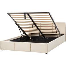 Beige Bedden en Matrassen Beliani Velvet Eu King Size Ottoman Bed Light Beige Bousse - One Size