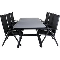 Virya Gartenset Tisch 100x200 cm und 6 Stühle Break Schwarz, Grau Café-Set