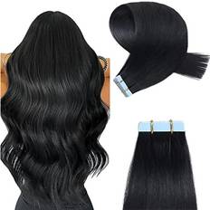 YILITE Tape In Hair Extensions #1 Jet Black 14 Inches 20 pcs 40g/pack Invisible Straight Seamless Skin Weft Remy
