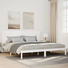 vidaXL utan madrass extra lång vit 200x220 cm massivt trä Sängram