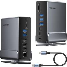 Vention Dockningsstation Dual Monitor 16-i-1 USB-C 10 Gbps USB RJ45 100 W PD Audio SD/TF