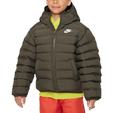 Isolationsfunktion Oberbekleidung Nike Big Kid's Sportswear Lightweight Synthetic Fill Loose Hooded Jacket - Cargo Khaki/Cargo Khaki/White ( FD2845-325)