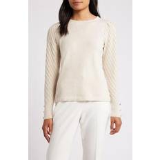 Anne Klein Sweaters Anne Klein Women's TexturedSleeve MetallicKnit Sweater White