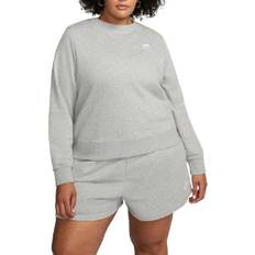 Nike Women's Sportswear Club Fleece Crew-Neck Sweatshirt (Plus Size) - Dark Grey Heather/White