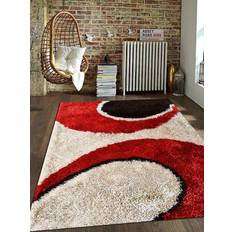 8 x 10 ft. Hand Tufted Shag Polyester Contemporary Area Rug & Ivory Red