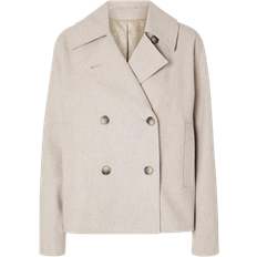 Beige - Dame Kåper & Frakker Selected Alma Double Breasted Short Jacket - Sandshell