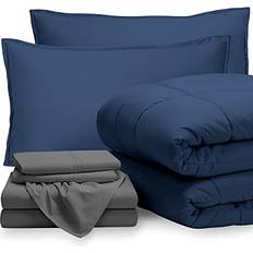 Bare Home Bedding Set 8 Piece Comforter & Sheet Split California King Dark Blue/Grey Bed Linen Yellow, Blue